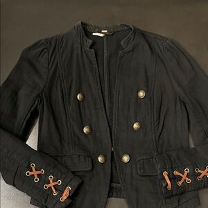 Free People Black Double-Breasted Blazer with Brown Accents size S.